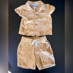 Little Lad 2 piece Set Dress Shirt and Shorts Muslin fabric toddler 18 mos khaki